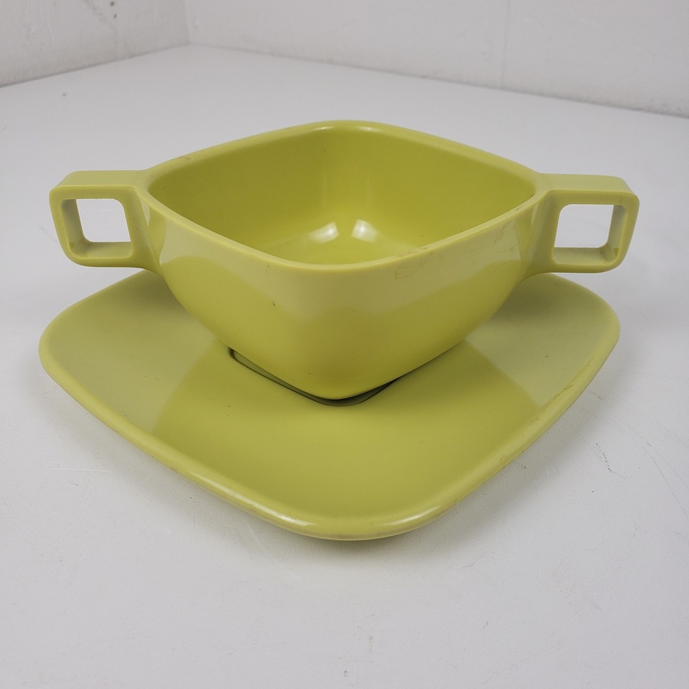 Arrowhead Brookpark Lime Green Melamine Soup Bowl and Saucer Set Mid Century USA